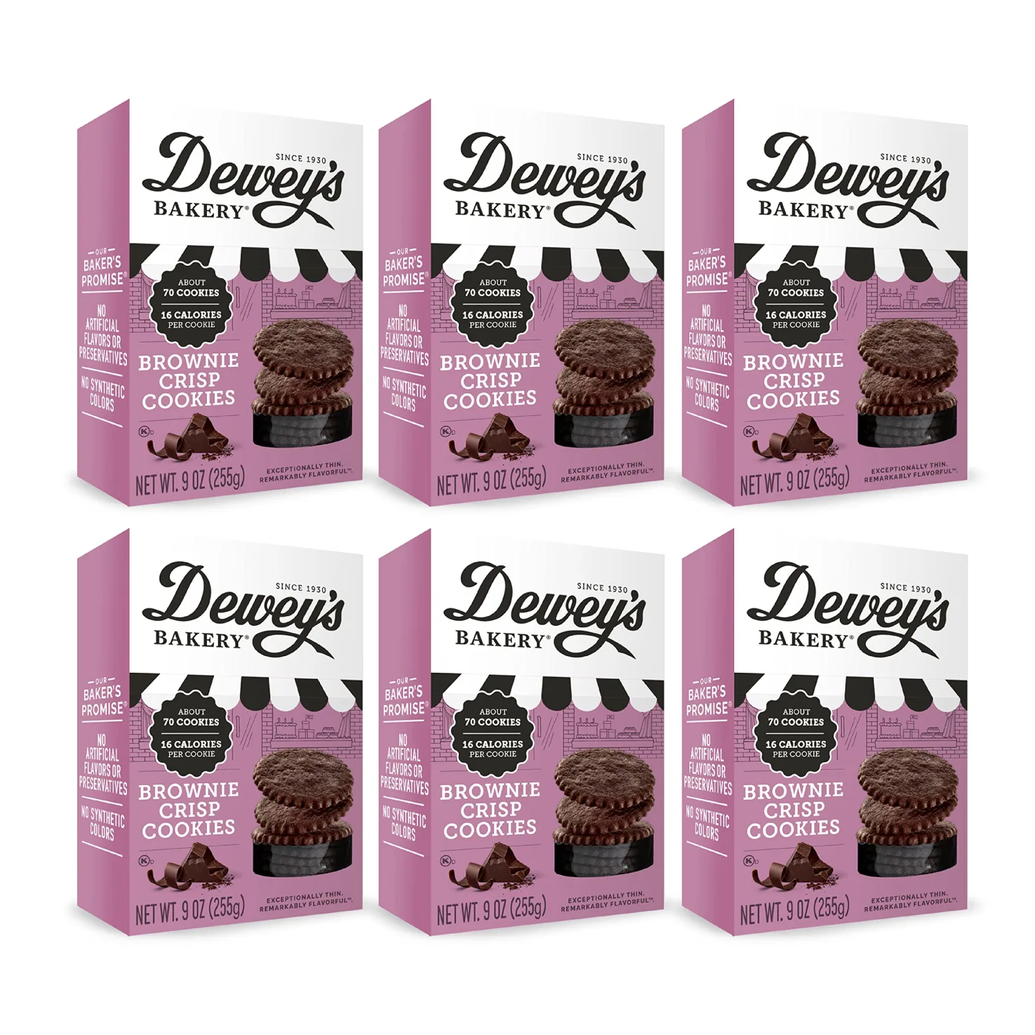 Dewey's Bakery Brownie Crisp Moravian Cookie Thins | No Artificial Flavors, Synthetic Colors or Preservatives | Baked in Small Batches | 9 oz (Pack of 6)