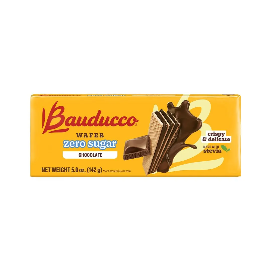 Bauducco Chocolate Wafer Cookies - Sugar Free Delicious & Crispy Wafers with 3 Delicious, Indulgent Decadent Layers of Chocolate Flavored Cream - 0g of added sugar - Great for Snacks & Dessert - No Artificial Colors or Flavors, 5oz (Pack of 1)