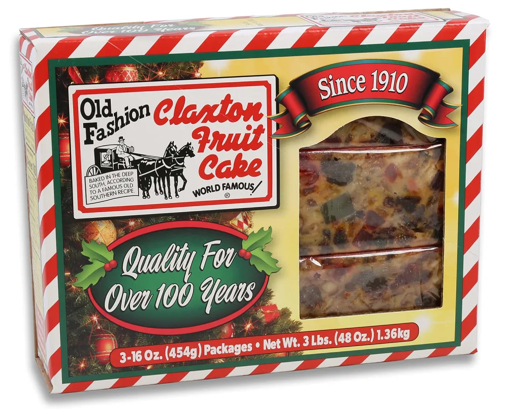 Claxton Fruit Cake - "Holiday Pack" - 3-16 Oz. Fruit Cakes - Individually Wrapped For Freshness - Packed in our colorful "Holiday Special" Carton - 3-pack