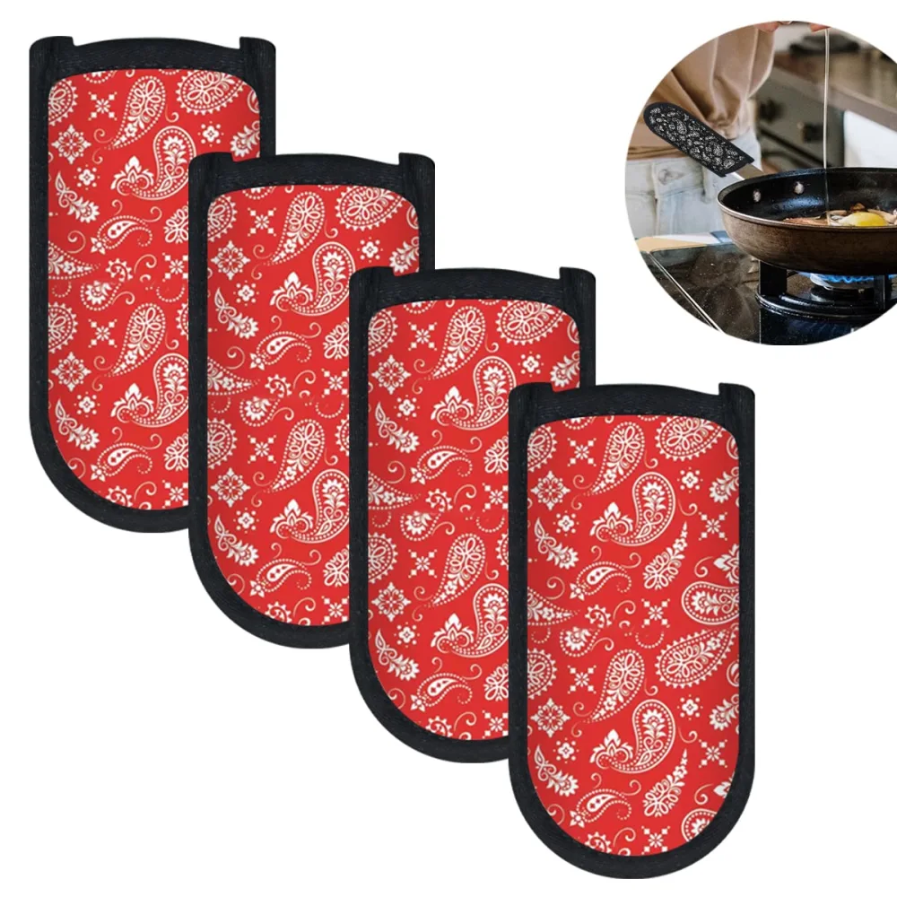 4 Pieces Hot Pot Handle Holder Cover for Kitchen Heat Resistant Hot Handle Sleeve Holder Cast Iron Pan Skillet Handle Cover Potholders for Cooking and Baking (4.Upgraded Style-red 4pcs)