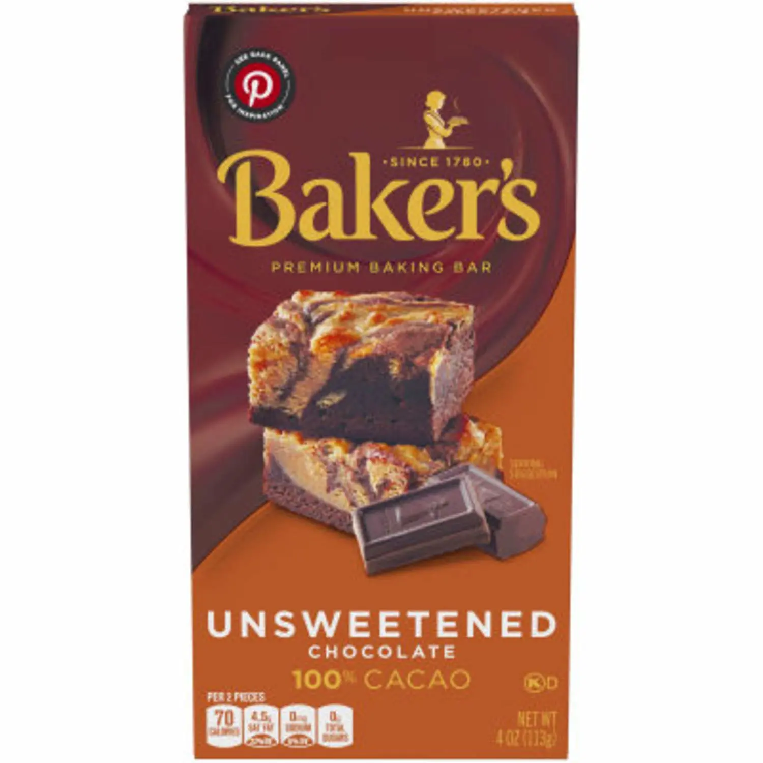 Baker's Unsweetened Baking Chocolate Bar, 4 Ounce Kosher Okd