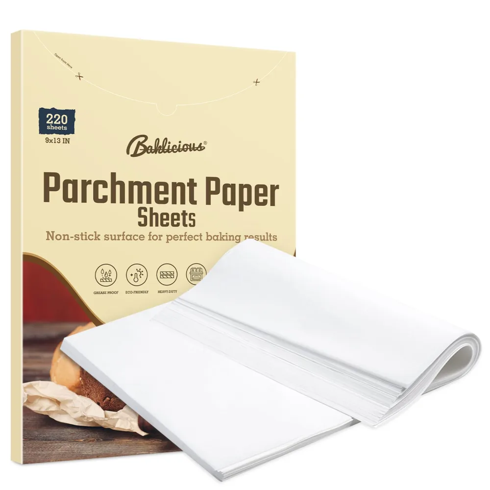 220 Pcs 9x13 In Parchment Paper Sheets, Baklicious Pre-Cut Non-Stick Parchment Baking Paper for Air Fryer, Oven, Bakeware, Steaming, Cooking Bread, Cupcake, Meat, Cookies