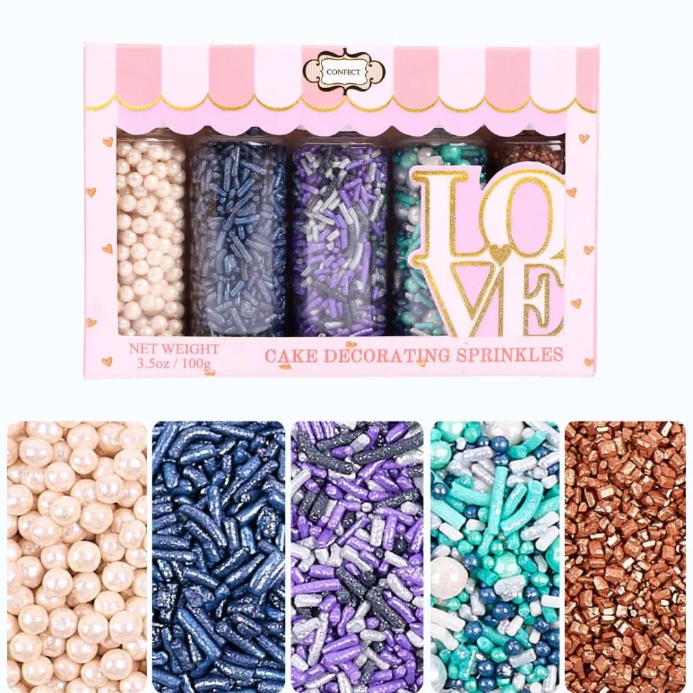 Confect Sea Paradise Sprinkles | Mix White & Sea Blue Pearl Dragees | Navy Blue Jimmies | Bronze Sparkling Sugar | Edible Under the sea Sprinkles - 3.5 Oz