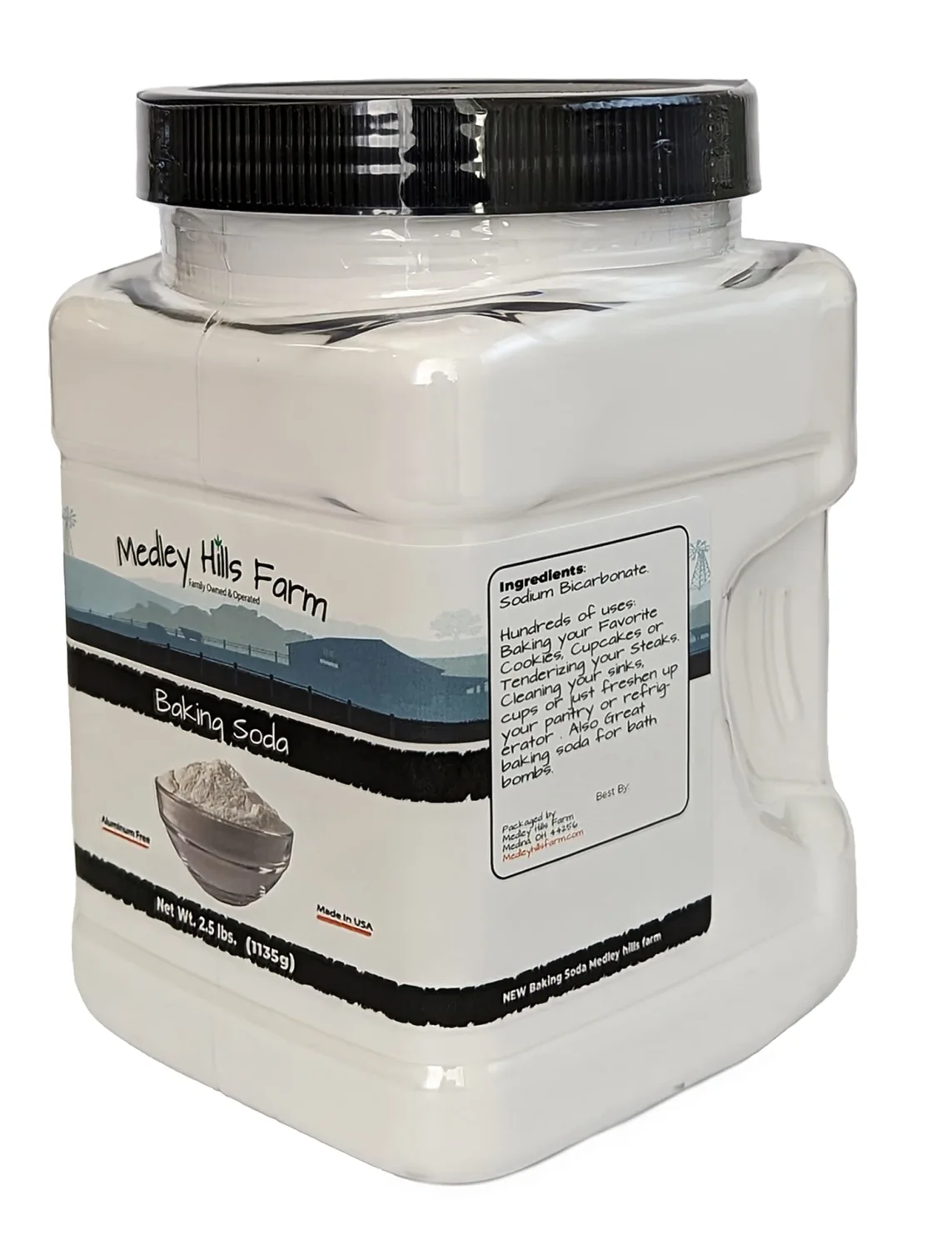 Baking Soda Aluminum Free By Medley Hills Farm 2.5 Lbs. in Reusable Container - Gluten-Free All Purpose Baking Soda for Cooking, Baking & Cleaning - Made in USA