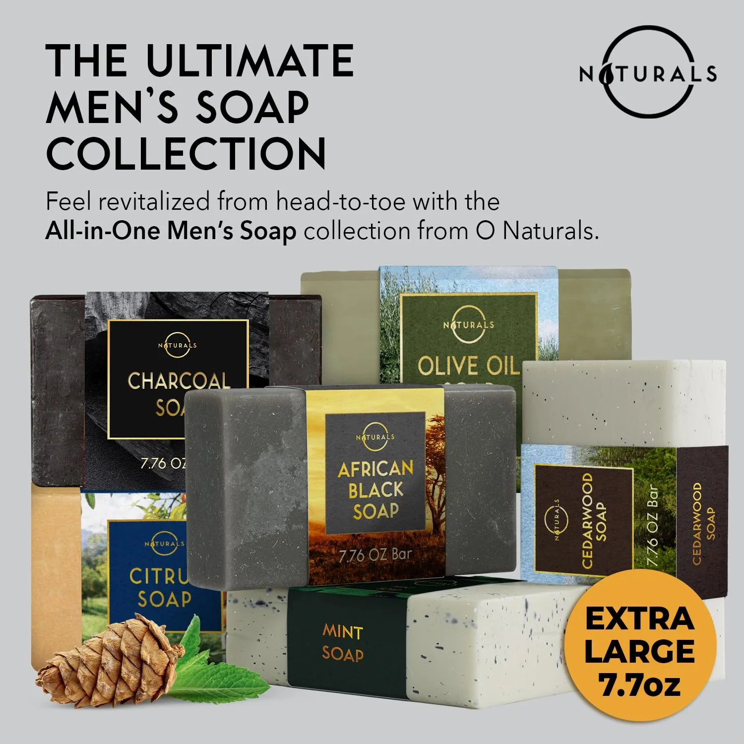 O Naturals Exfoliating Soap Bar with Dry Mint Leaves - Medium Grit Mens Soap, Natural Exfoliating Bar Soap for Men, Peppermint Soap Bar - Face Soap, Moisturizing Mens Face Bar Soap, Mens Soap Bar