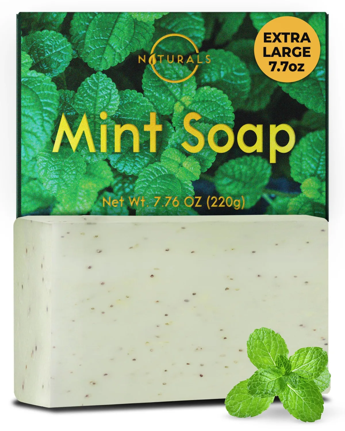 O Naturals Exfoliating Soap Bar with Dry Mint Leaves - Medium Grit Mens Soap, Natural Exfoliating Bar Soap for Men, Peppermint Soap Bar - Face Soap, Moisturizing Mens Face Bar Soap, Mens Soap Bar