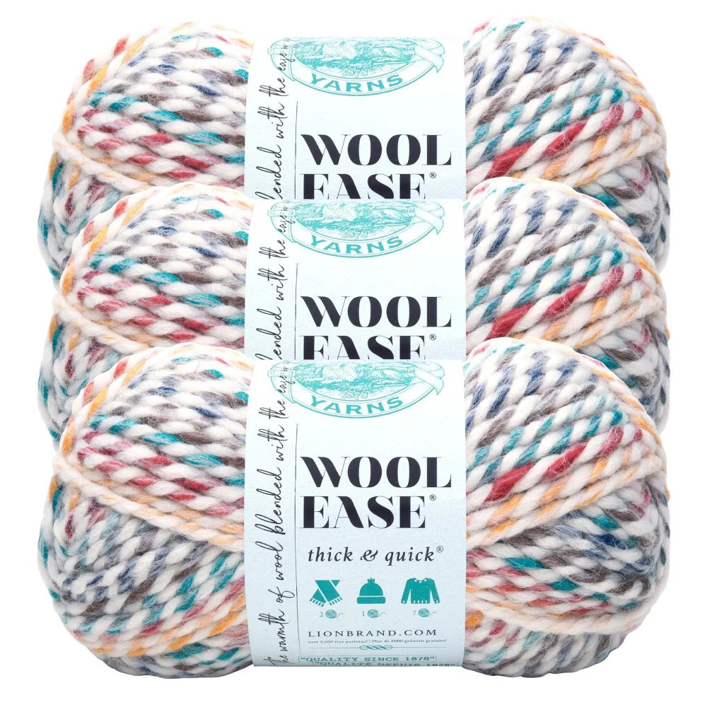 Lion Brand Yarn Wool-Ease Thick & Quick Yarn, Soft and Bulky Yarn for Knitting, Crocheting, and Crafting, 3 Pack, Hudson Bay