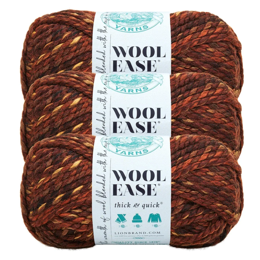 Lion Brand Yarn Wool-Ease Thick & Quick Yarn, Soft and Bulky Yarn for Knitting, Crocheting, and Crafting, 3 Pack, Sequoia