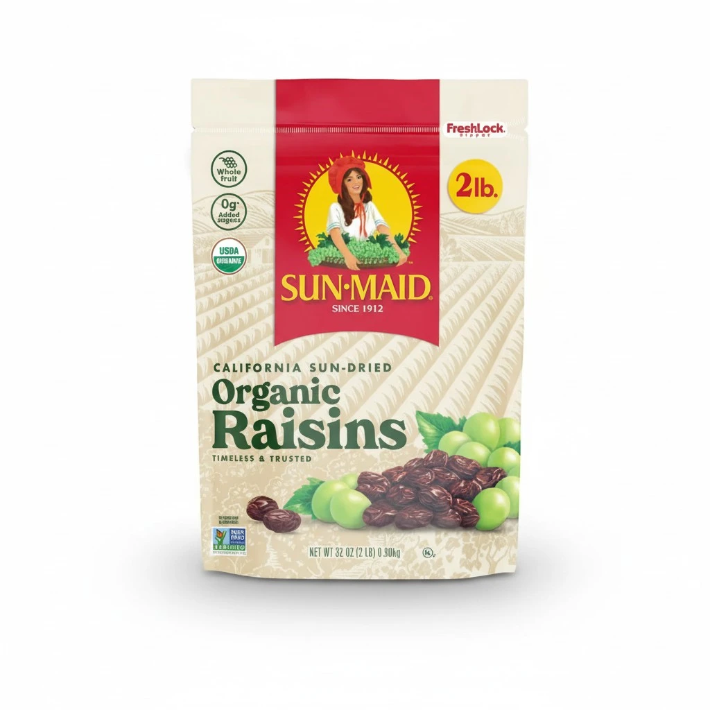 Sun-Maid Organic California Sun-Dried Raisins - 32 oz Resealable Bag - Organic Dried Fruit Snack for Lunches, Snacks, and Natural Sweeteners
