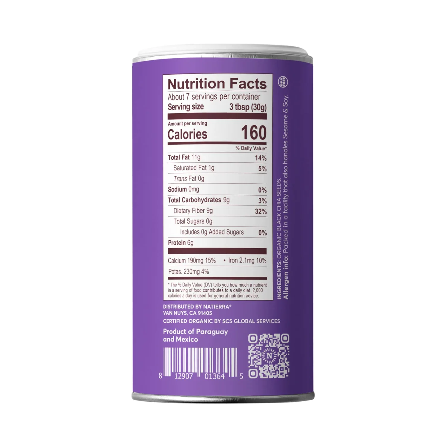 NATIERRA Himalania Organic Black Chia Seeds Shaker | Non-GMO & Vegan | 7 Ounce