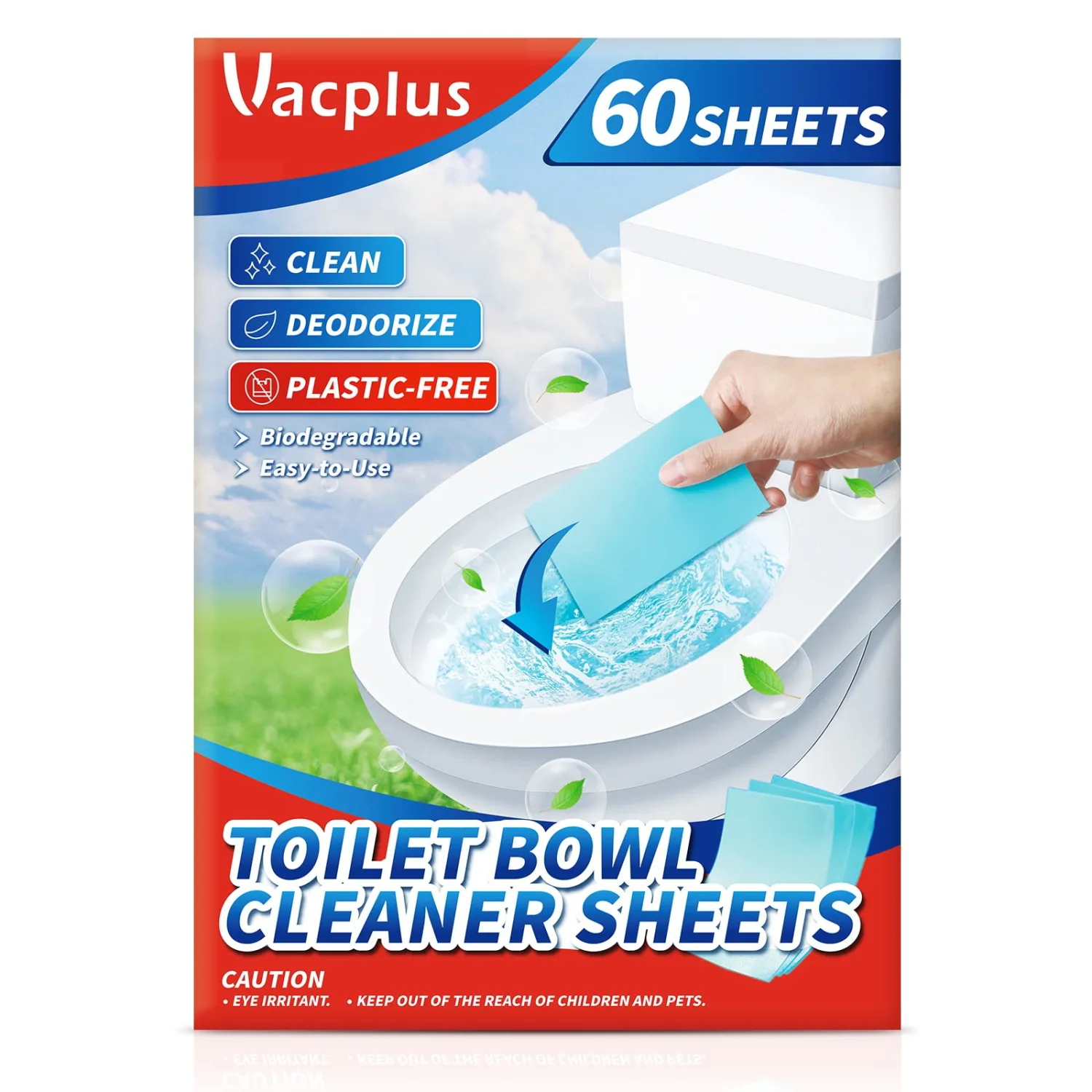 Vacplus Toilet Bowl Cleaners - Eco-Friendly Toilet Bowl Cleaner Strips, Plastic-Free Toilet Cleaning Strips, Pre-Measured & Biodegradable Cleaning Stips, Efficiently Remove Stains & Odors, 60 Sheets