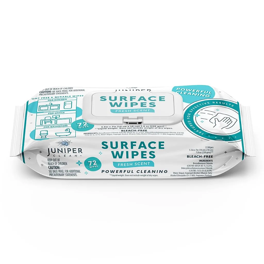1 Pack Surface Cleaning Wipes Bleach Free, All-Purpose Cleaner for Bathroom, Kitchen, Office, 72 Count Soft Flow, Fresh Scent, Lint Free & Durable