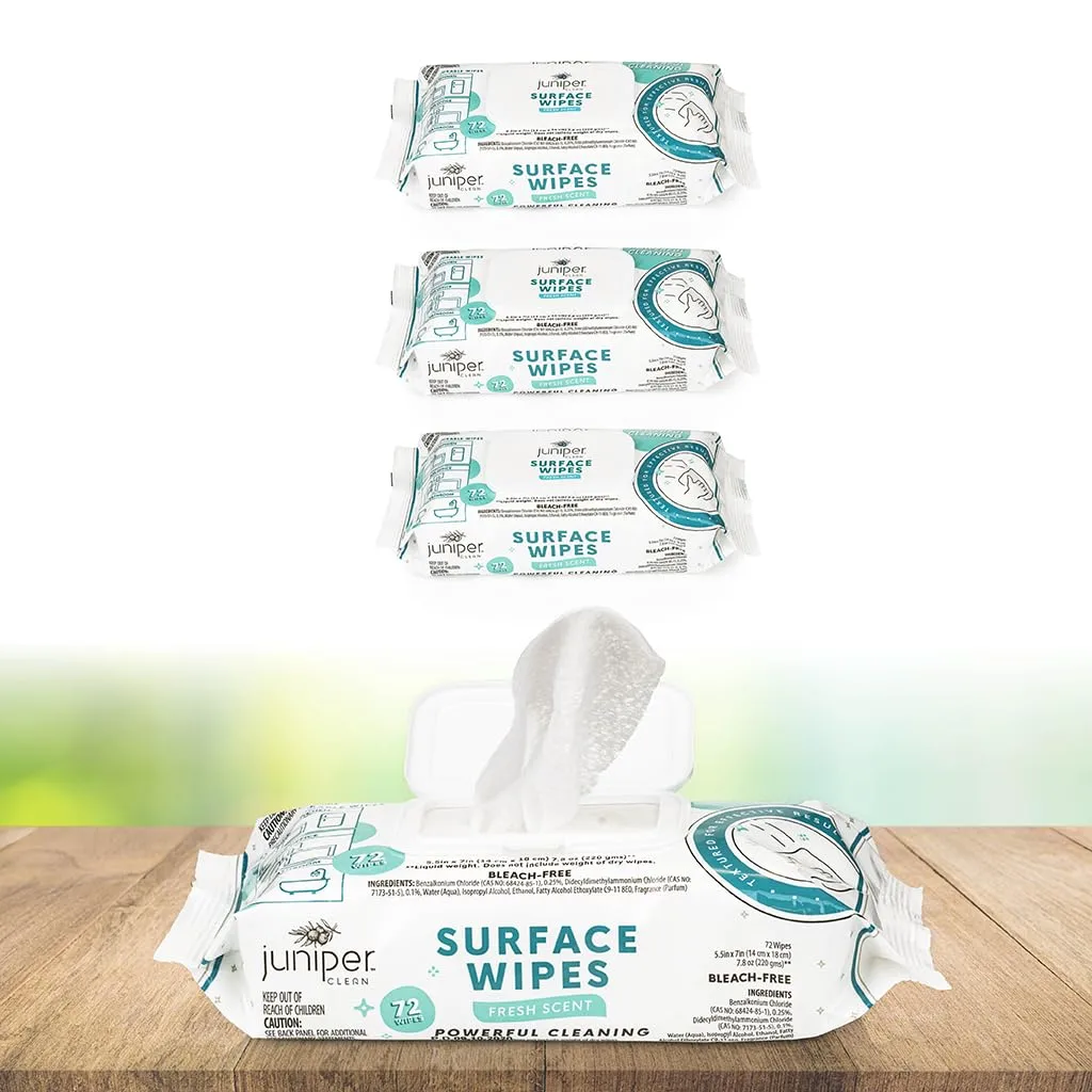 3 Pack Surface Cleaning Wipes Bleach Free, All-Purpose Cleaner for Bathroom, Kitchen, Office, 72 Count Soft Flow, Fresh Scent, Lint Free & Durable