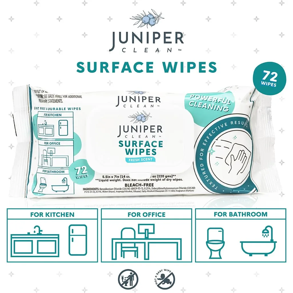3 Pack Surface Cleaning Wipes Bleach Free, All-Purpose Cleaner for Bathroom, Kitchen, Office, 72 Count Soft Flow, Fresh Scent, Lint Free & Durable