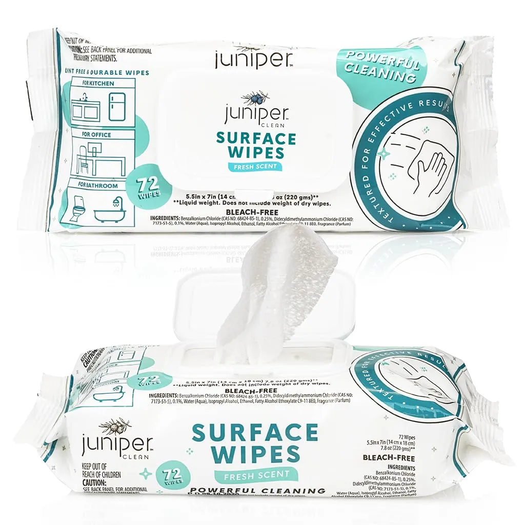 3 Pack Surface Cleaning Wipes Bleach Free, All-Purpose Cleaner for Bathroom, Kitchen, Office, 72 Count Soft Flow, Fresh Scent, Lint Free & Durable