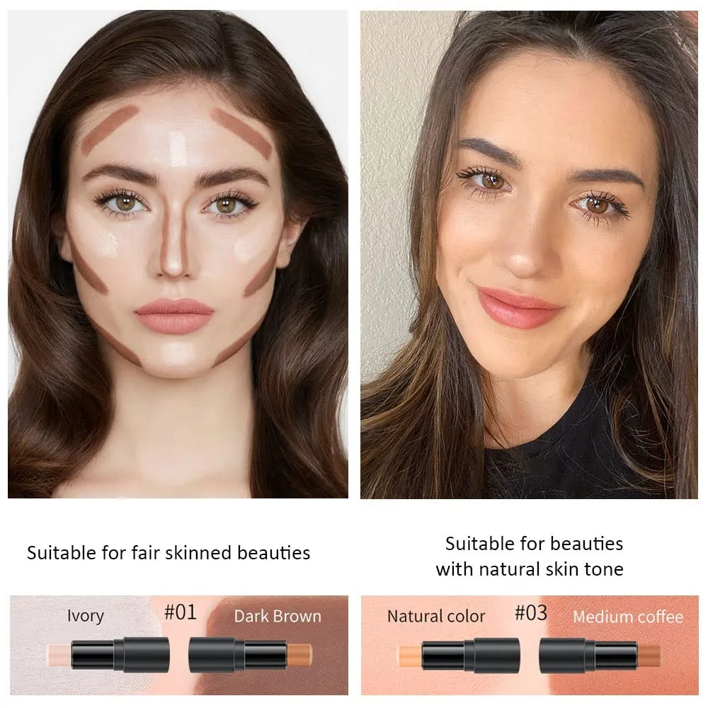 evpct 4 Colors Contour Stick Makeup Set, Cream Concealer Stick Contouring Palette Makeup Kit for Beginners, Nose Bronzer Sticks, Liquid Face Highlighter Make up contorno maquillaje, 01+03