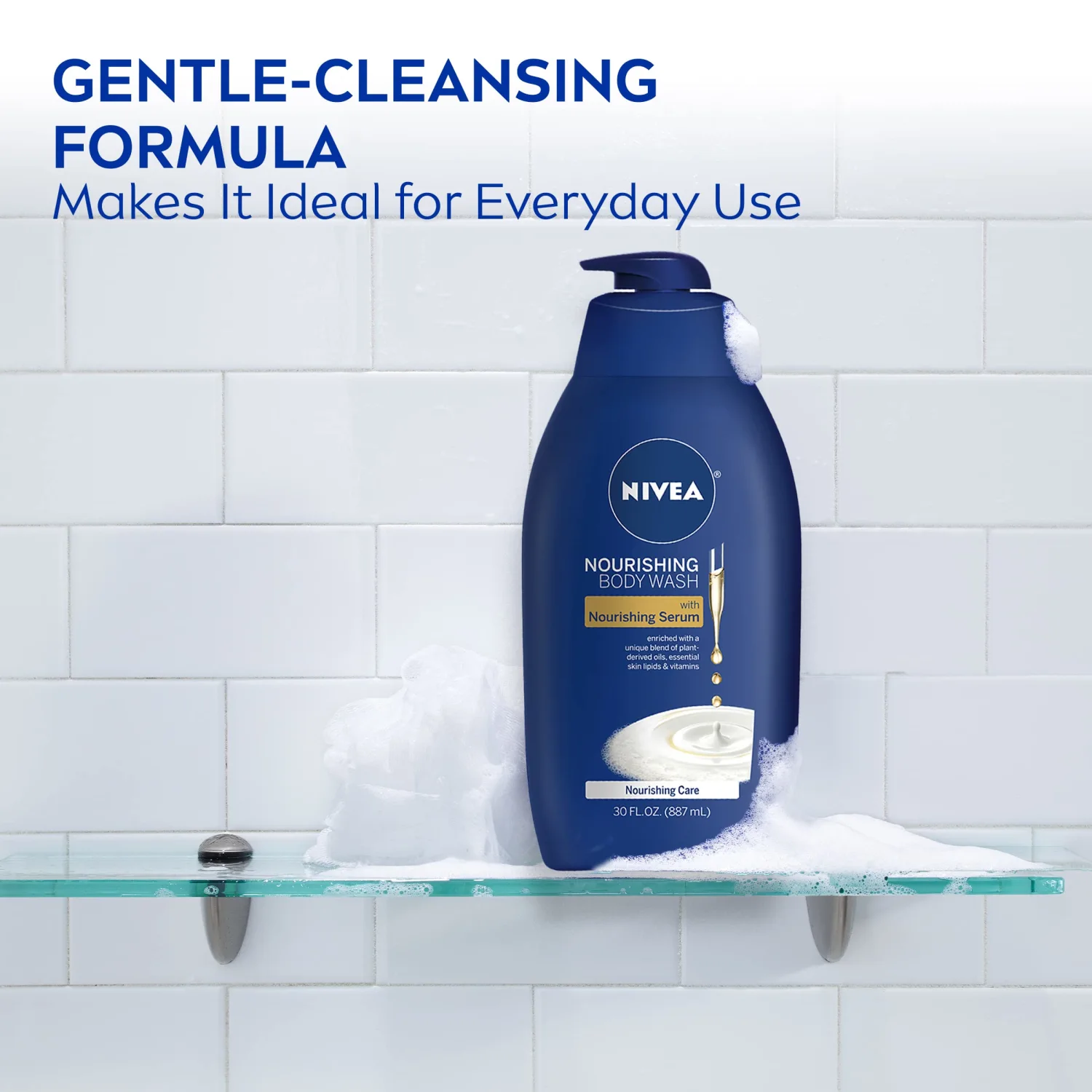 NIVEA Nourishing Care Body Wash with Nourishing Serum, 30 Fl Oz Pump Bottle