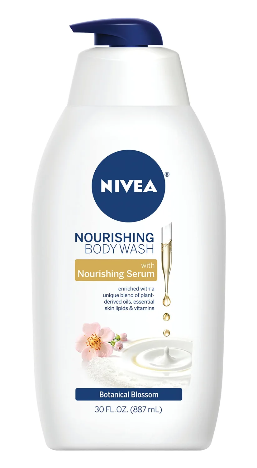 Nivea Nourishing Botanical Blossom Moisturizing Body Wash for Dry Skin, 30 Fl Oz Pump Bottle
