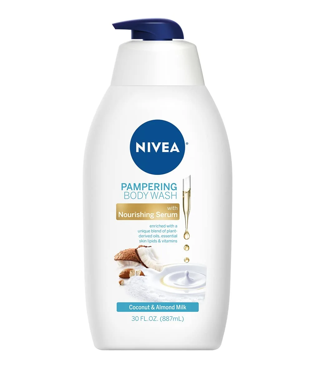 Nivea Coconut and Almond Milk Moisturizing Body Wash for Dry Skin, 30 Fl Oz Pump Bottle