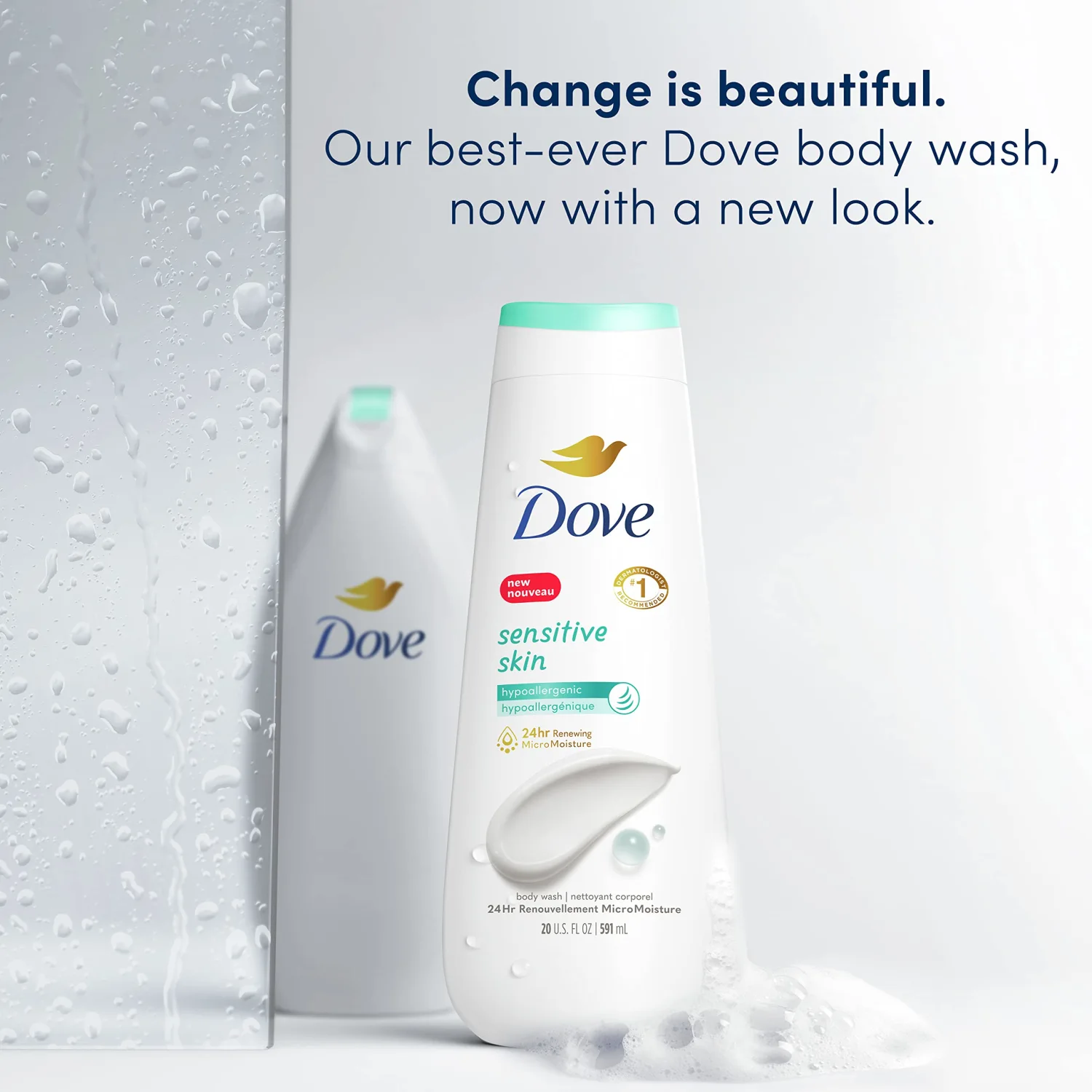 Dove Body Wash Sensitive Skin 4 Count Hypoallergenic, Paraben-Free, Sulfate-Free, Cruelty-Free, Moisturizing Cleanser Effectively Washes Away Bacteria While Nourishing Skin 20 oz