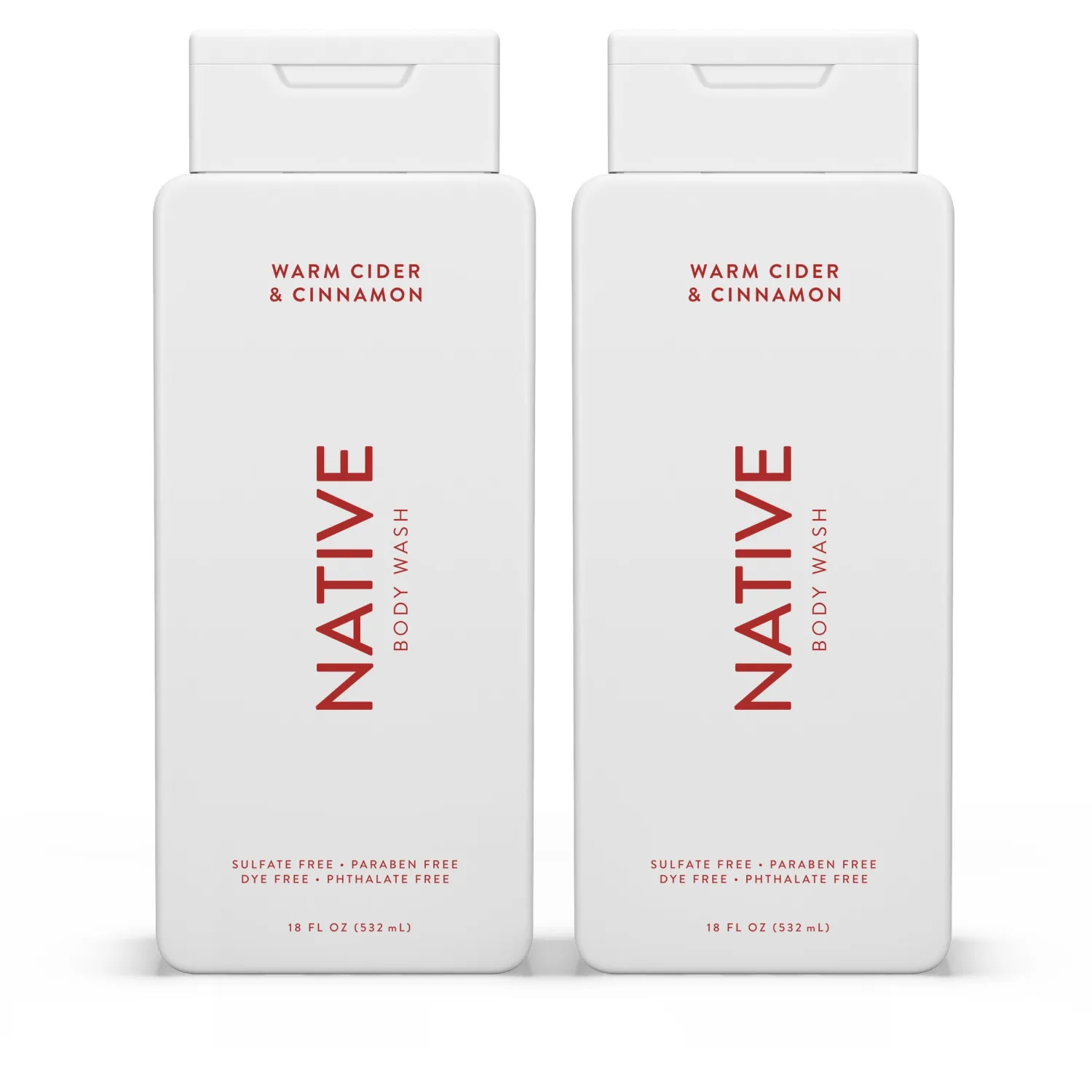 Native Body Wash for Women & Men | Sulfate Free, Paraben Free, Dye Free, with Naturally Derived Clean Ingredients Leaving Skin Soft and Hydrating, Warm Cider & Cinnamon 18 oz - 2 Pk