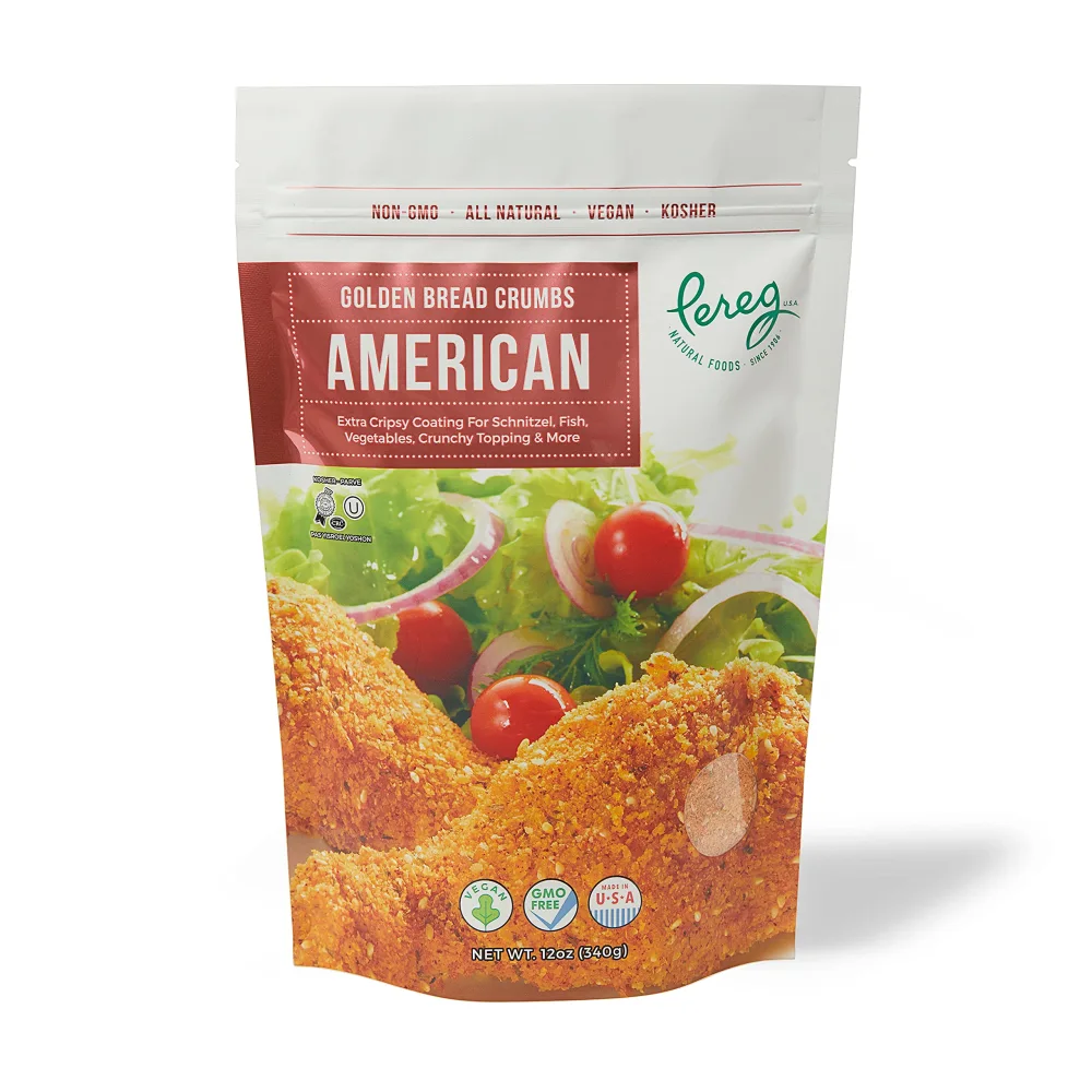 Pereg Golden Crisp Bread Crumbs American (12 Oz) - Cripsy Seasoned Breadcrumbs for Coating & Stuffing - Coat Burger, Schnitzel, Vegetables, Meatballs - Kosher Certified - Resealable Packaging