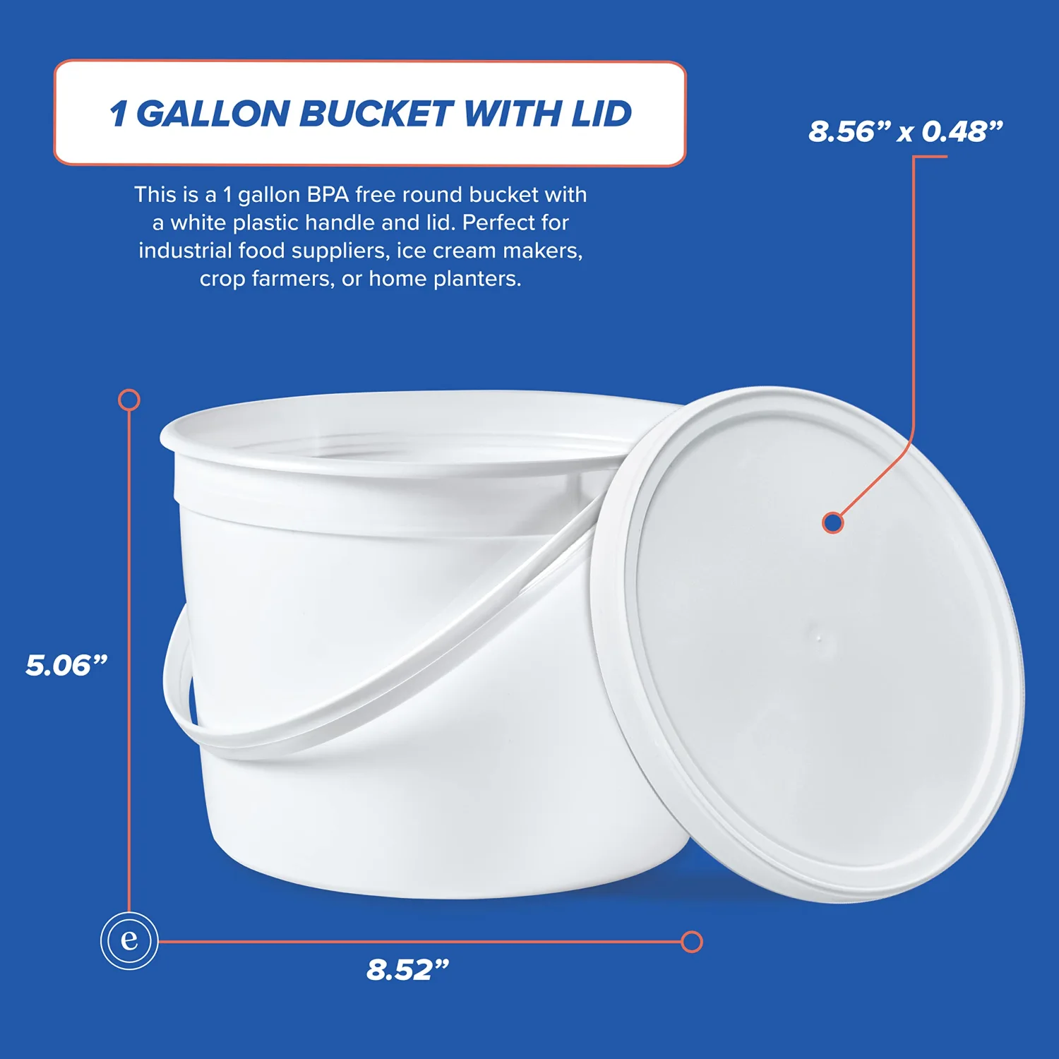 1 Gallon Food Safe Freezer Safe Round Plastic Bucket with Lids - White - 100 Pack of Buckets with Lids - Ice Cream Storage Container for ice Cream, Soup, prep containers - BPA Free