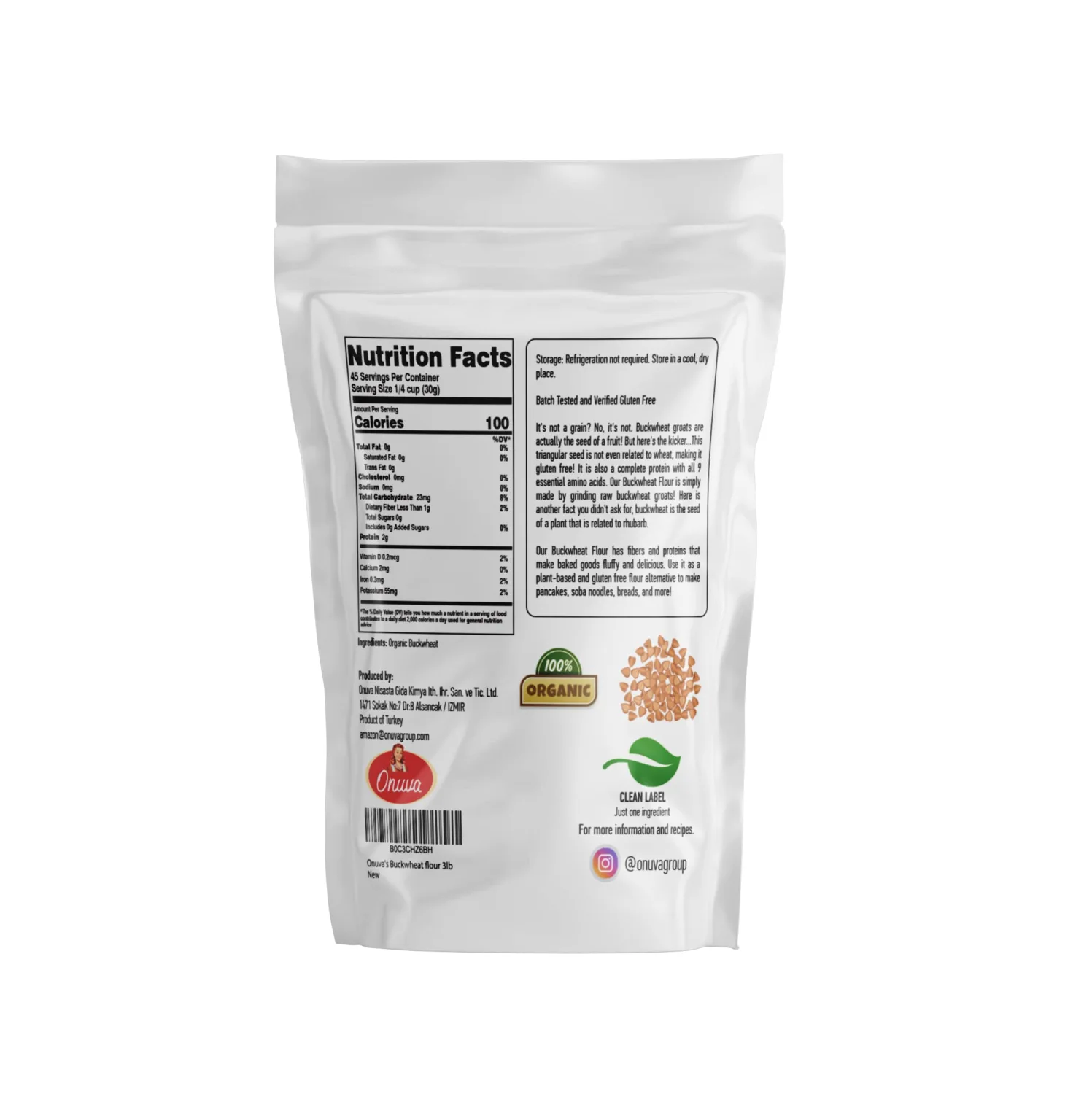 Onuva's Buckwheat flour 3lb(1.36 kg),Gluten Free,Vegan