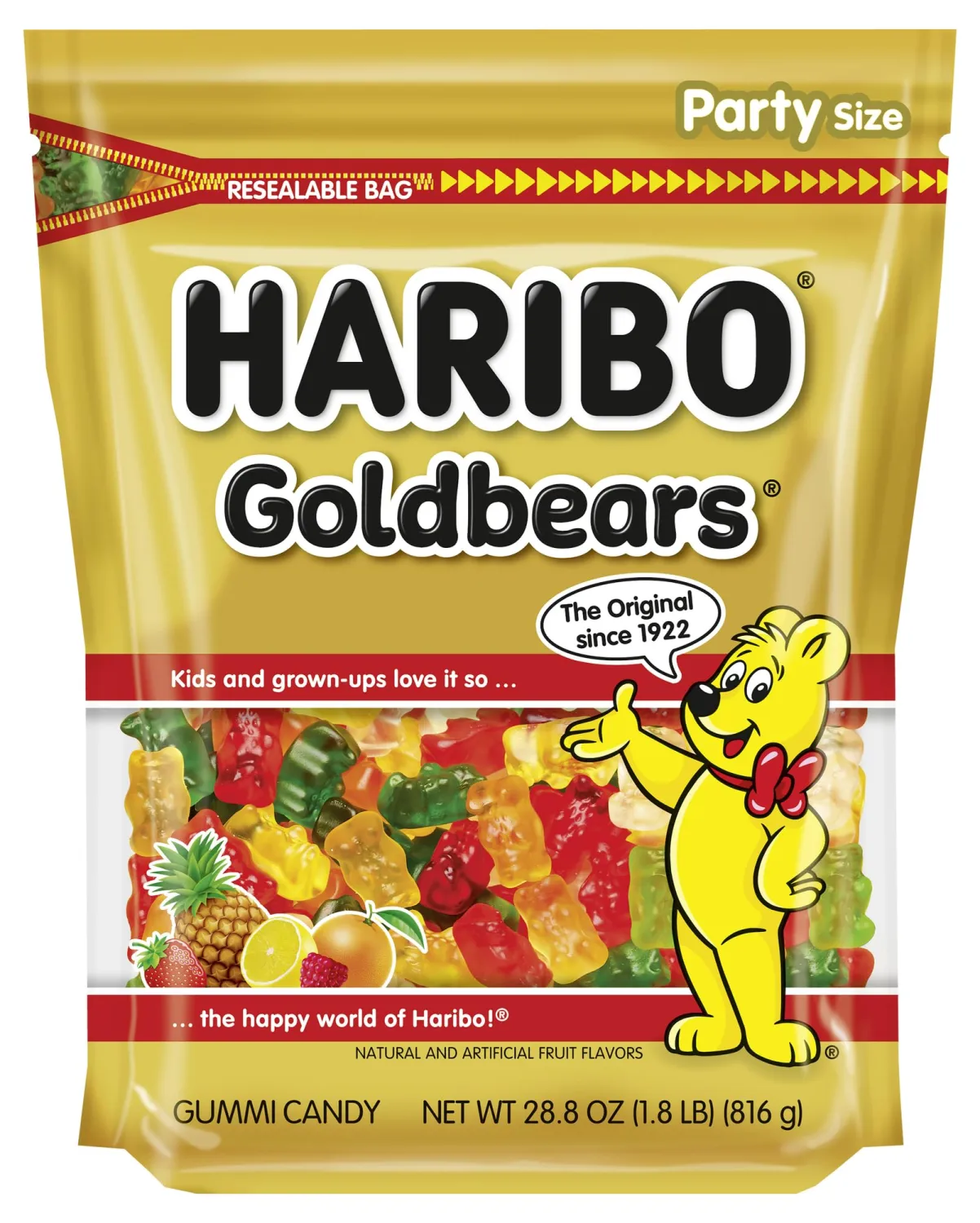 HARIBO Goldbears, Gummi Candy, 28.8 oz Resealable Bag, Assorted Flavors