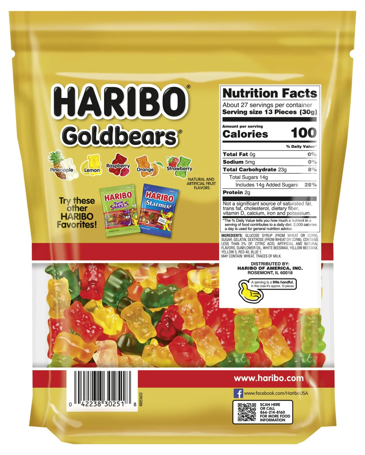 HARIBO Goldbears, Gummi Candy, 28.8 oz Resealable Bag, Assorted Flavors