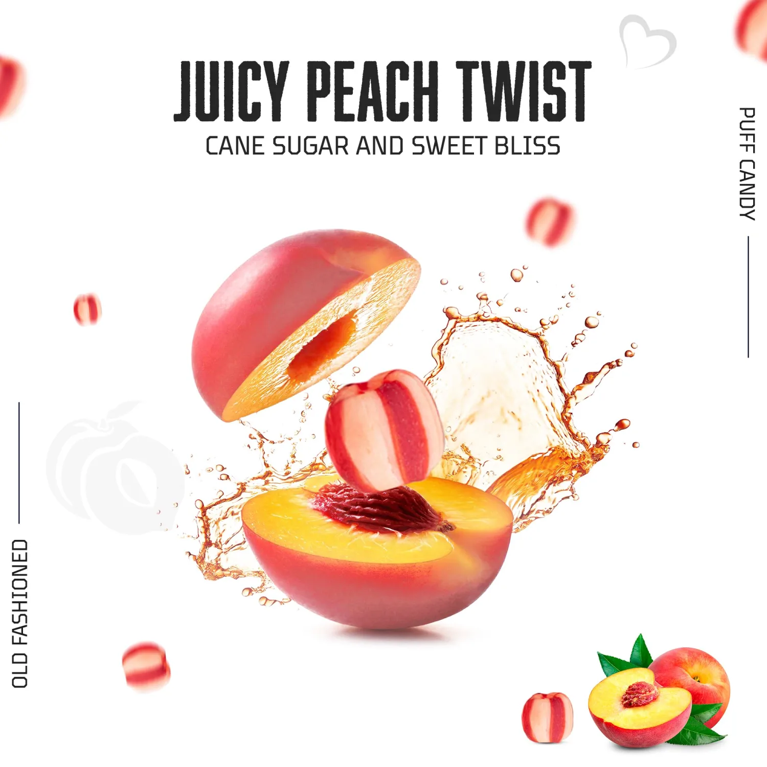 Stewart Old Fashioned Peach Candy Puffs | Individually Wrapped Candy | Pure Cane Sugar Candy | Fat-Free, Cholesterol-Free, Gluten-Free | Classic Soft/Hard Texture, Made in USA - 27 oz Tub