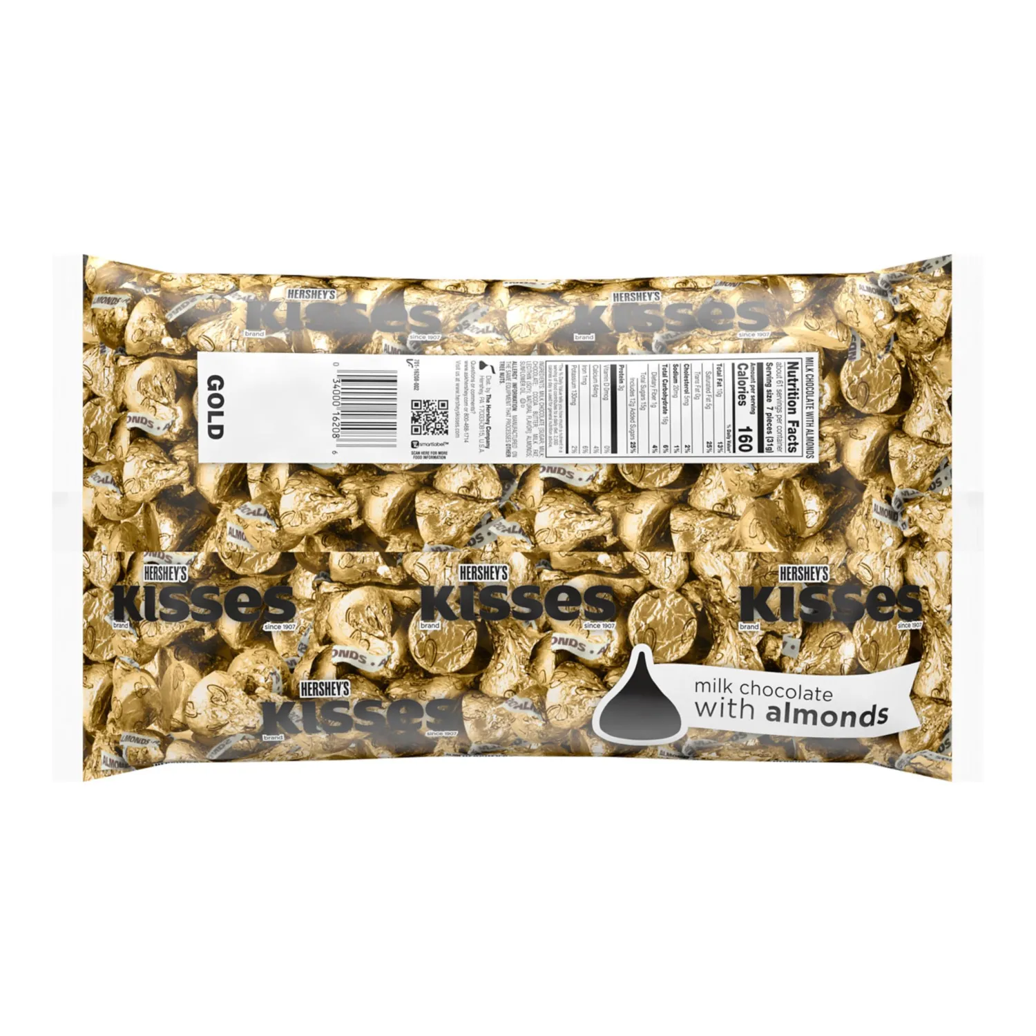 HERSHEY'S KISSES Milk Chocolate with Almonds Candy Bulk Bag, 66.7 oz