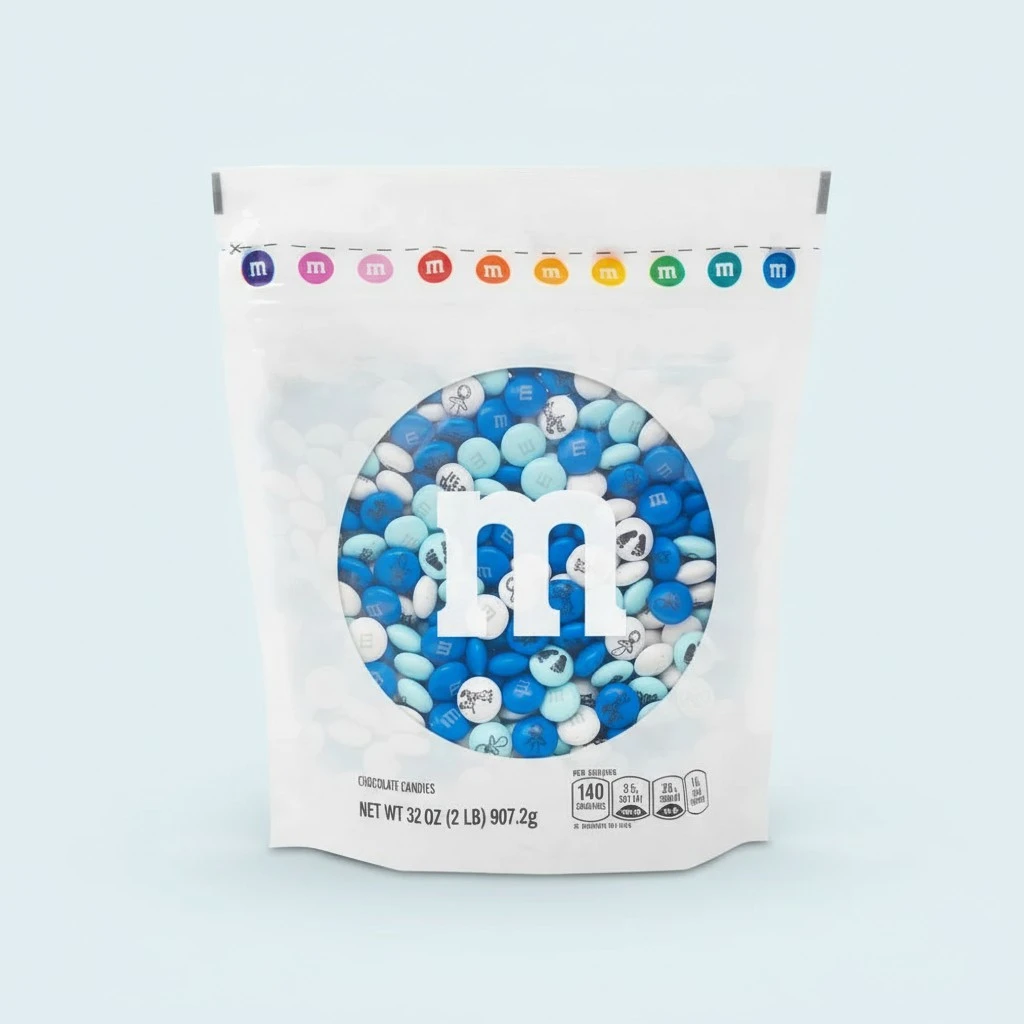 M&M'S Milk Chocolate Pre-Printed Baby Boy Candy, 2lb of Bulk for Baby Shower, Gender Reveal Ideas and New Baby Party Favors