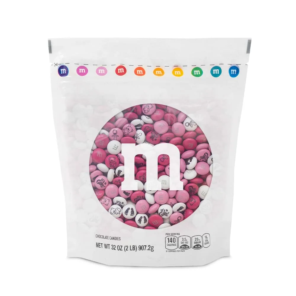 M&M'S Baby Girl Milk Chocolate Candy, 2lbs of Pink, Dark Pink & White Bulk M&M'S with It's A Girl Themed Icons for Baby Showers & Gender Reveal Parties