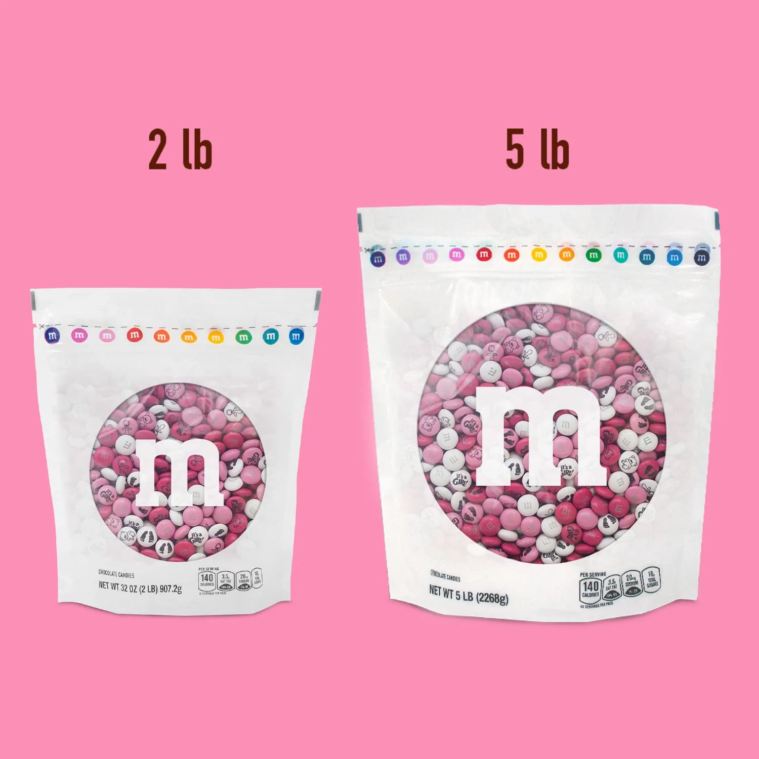 M&M'S Baby Girl Milk Chocolate Candy, 2lbs of Pink, Dark Pink & White Bulk M&M'S with It's A Girl Themed Icons for Baby Showers & Gender Reveal Parties