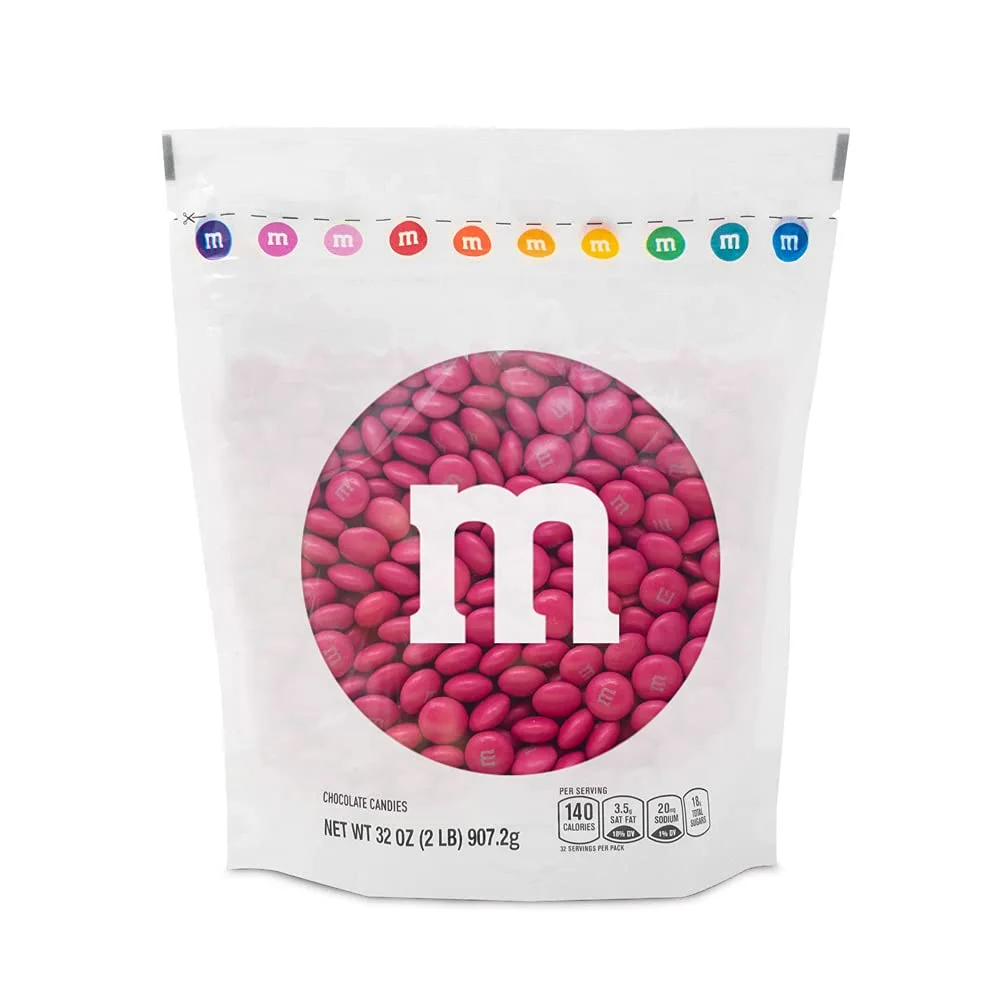 M&M’S Dark Pink Milk Chocolate Candy - 2lbs of Chocolate Candy Bulk in a Resealable Pack, For Valentine's Day, Birthday Party Favors, Weddings, Graduation and More