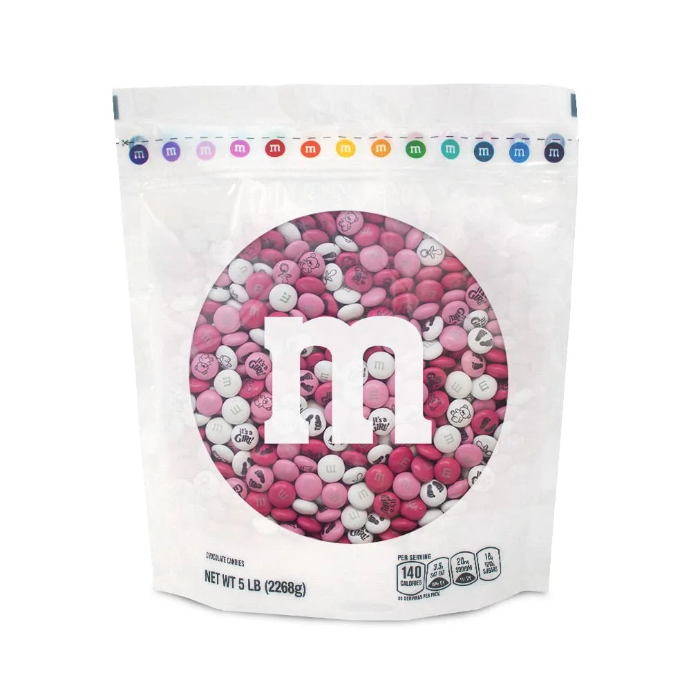 M&M'S Baby Girl Milk Chocolate Candy, 5lbs of Pink, Dark Pink & White Bulk M&M'S with It's A Girl Themed Icons for Baby Showers & Gender Reveal Parties