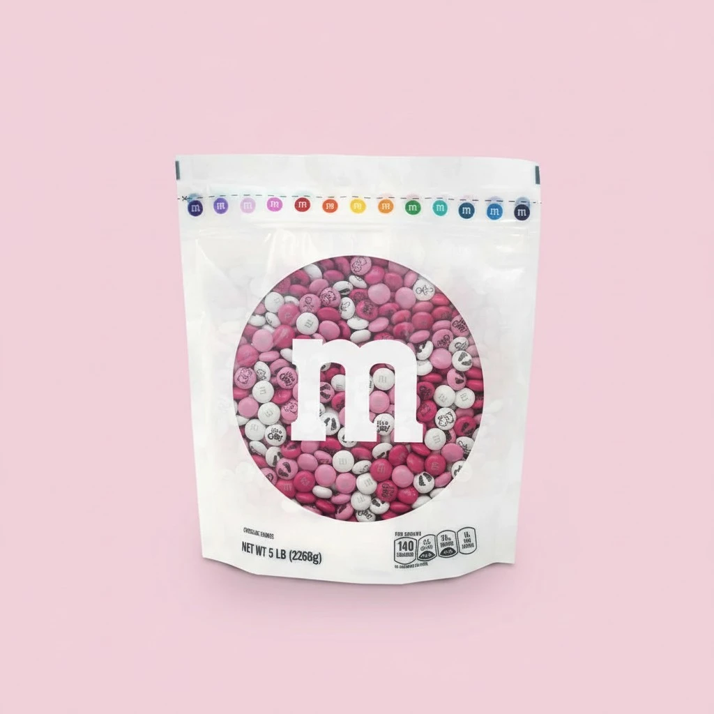 M&M'S Baby Girl Milk Chocolate Candy, 5lbs of Pink, Dark Pink & White Bulk M&M'S with It's A Girl Themed Icons for Baby Showers & Gender Reveal Parties