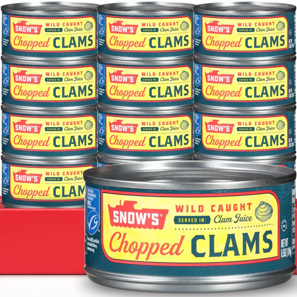 Snow's Wild Caught Chopped Clams Canned, 6.5 Ounce (Pack of 12) - 5g Protein per Serving - Gluten Free, Keto Friendly, 99% Fat Free - Great for Pasta & Seafood Recipes