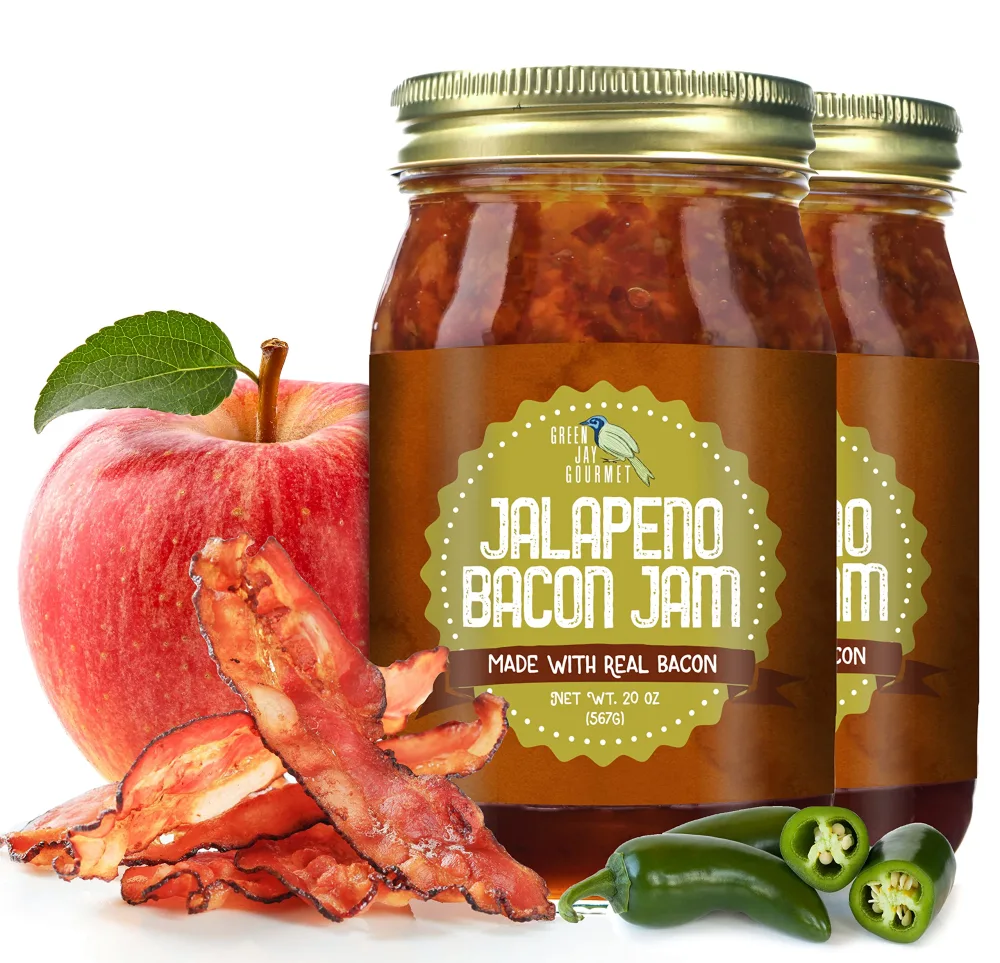 Green Jay Gourmet Jalapeno Bacon Jam - Classic Spread for Burgers, Sandwiches, Toast, Charcuterie - Sweet, Savory Flavoring for Meat, Poultry, Dressing - Zero Trans Fat, No MSG, Gluten-Free - 2x 20 oz