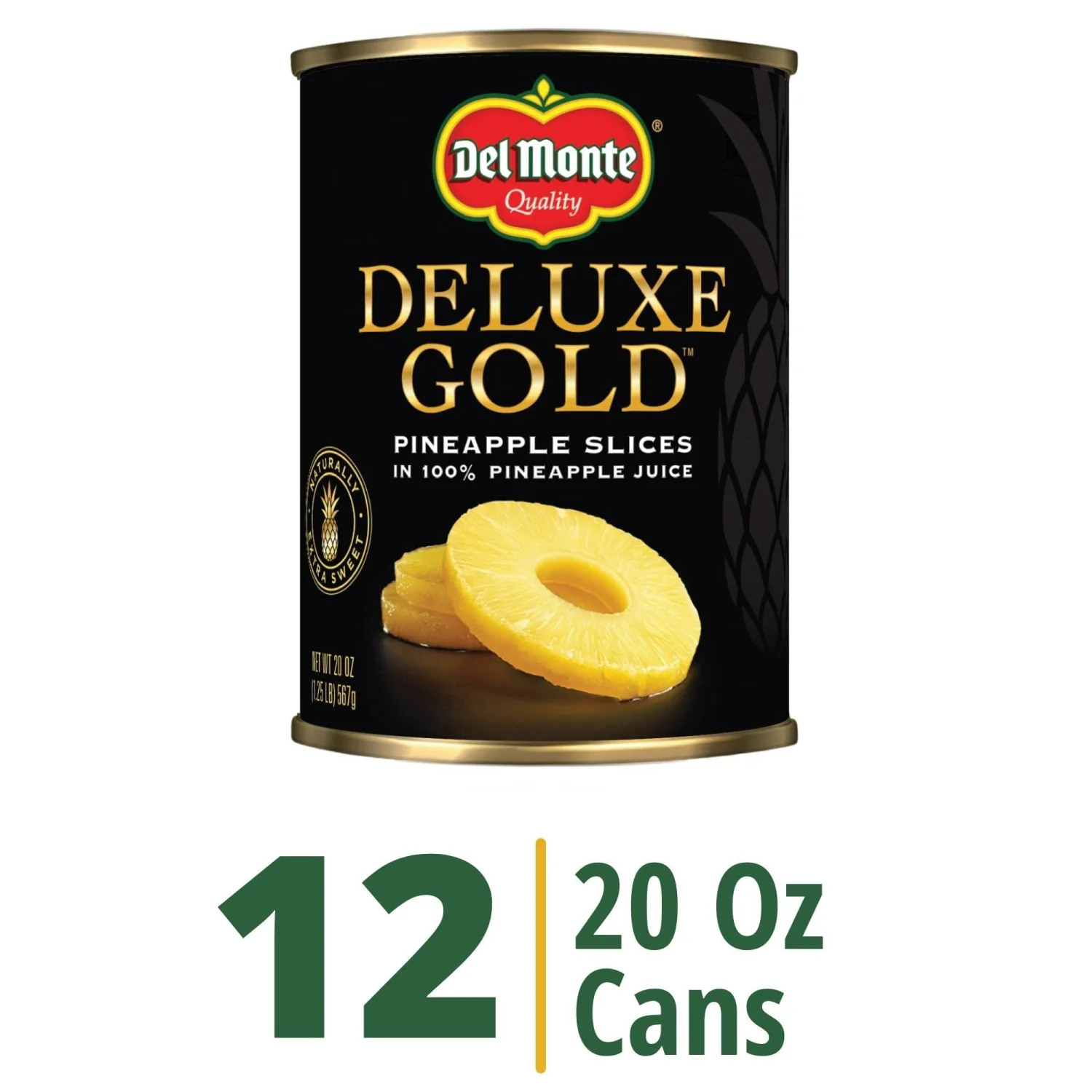 DEL MONTE DELUXE GOLD Canned Sliced Pineapple in 100% Juice, 24 Pack, 20 oz Can