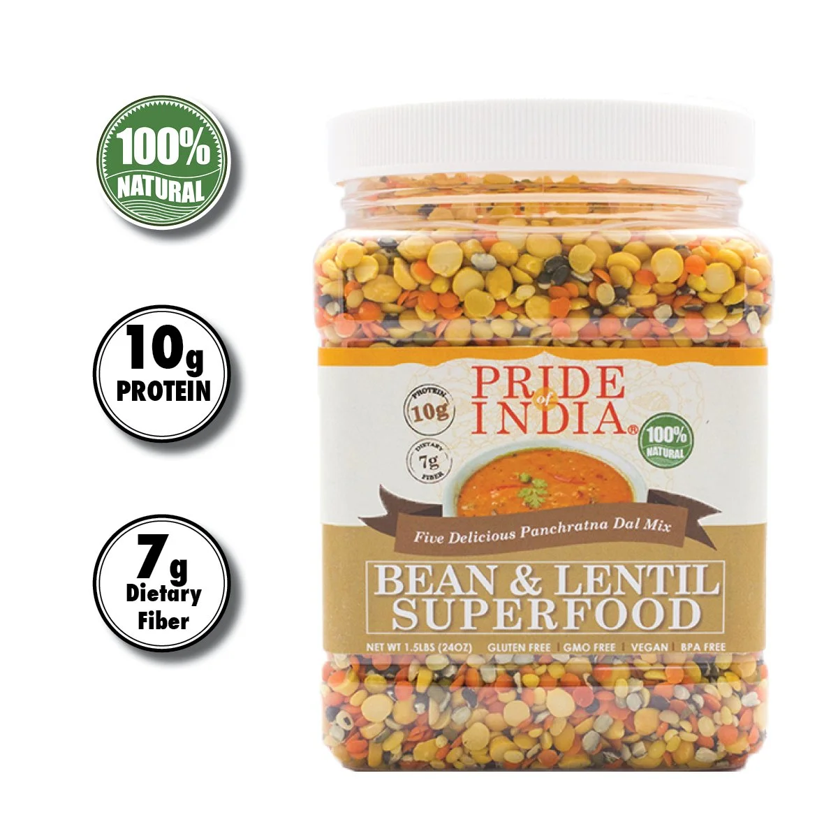 Pride Of India - Indian Bean & Lentil Superfood - Five Delicious Panchratna Dal Mix, 1.5 Pound Jar