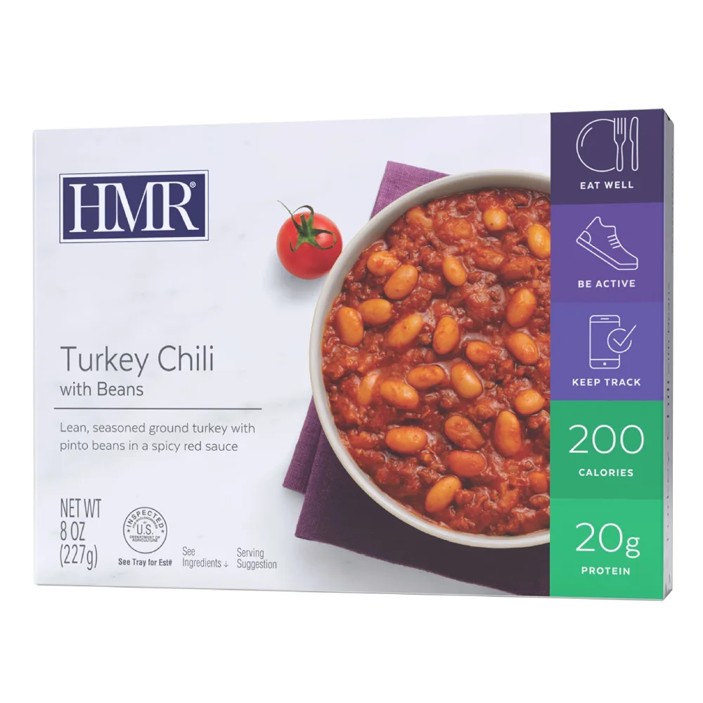 HMR Turkey Chili with Beans Entrée | Pre-packaged Lunch or Dinner to Support Weight Loss | Ready to Eat | 20g of Protein | Low Calorie Food | 8oz Serving per Meal | Pack of 6