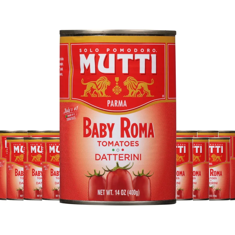 Mutti Baby Roma Tomatoes (Datterini), 14 oz. | 12 Pack | Italy’s #1 Brand of Tomatoes | Fresh Taste for Cooking | Canned Tomatoes | Vegan Friendly & Gluten Free | No Additives or Preservatives