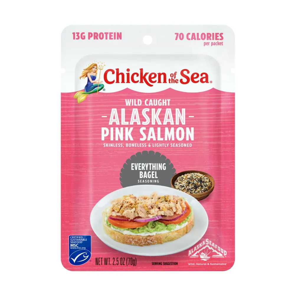 Chicken of the Sea Wild Caught Alaskan Pink Salmon with Everything Bagel Seasoning, 2.5 oz. Packet (Box of 12)