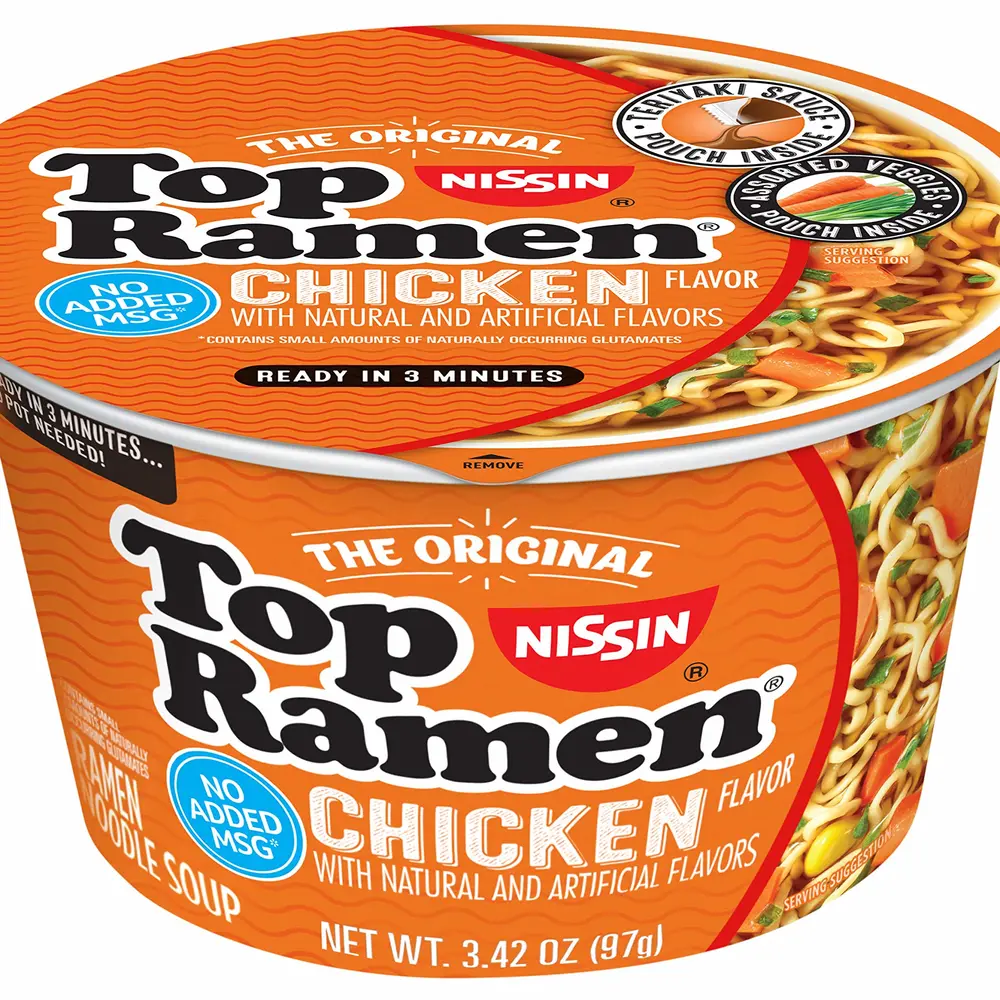 Nissin Top Ramen Bowl Ramen Noodle Soup, Chicken, 3.42 Ounce (Pack of 6)