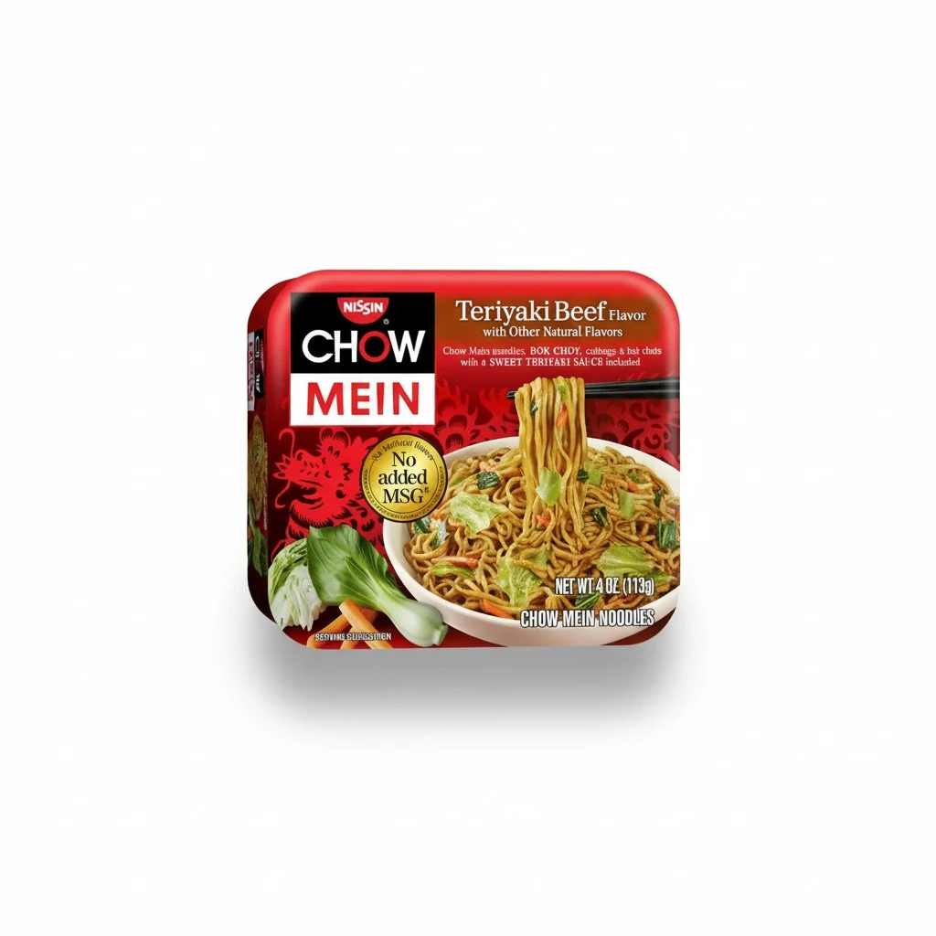Nissin Chow Mein Noodles, Teriyaki Chicken Flavor in bundle with Teriyaki Beef Flavor 4 oz. each (4 pack)