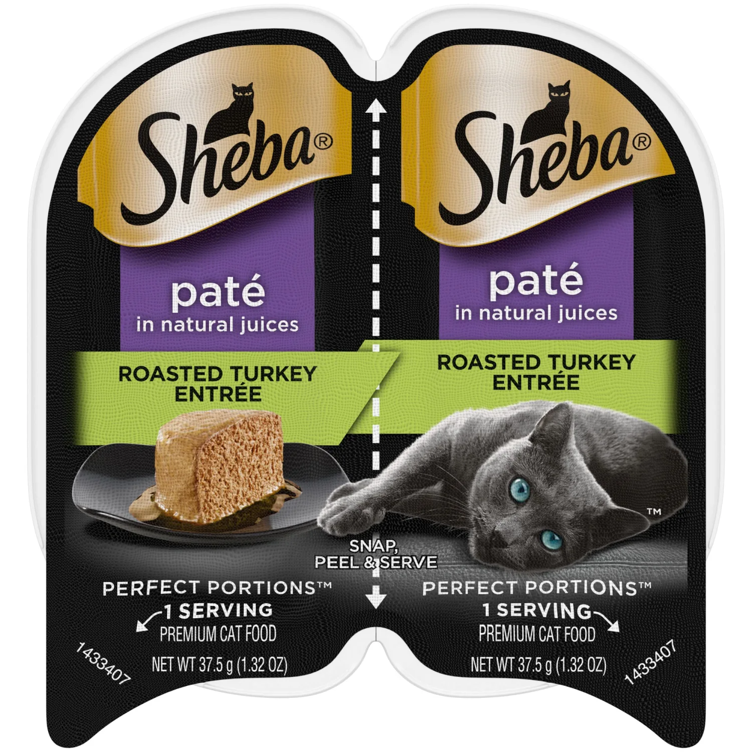 SHEBA PERFECT PORTIONS Paté Wet Cat Food Trays, Roasted Turkey Entrée, Easy Peel Twin-Pack Tray