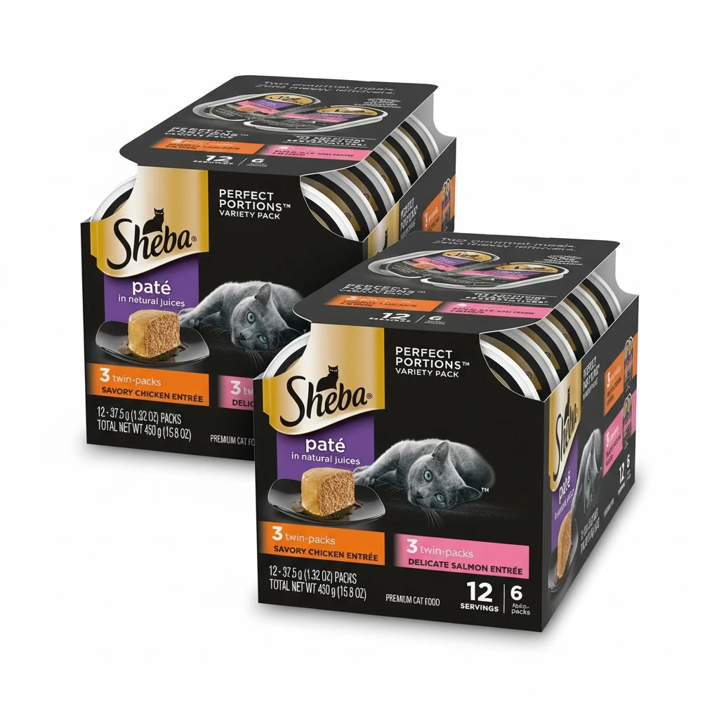 SHEBA Perfect Portions Paté Wet Cat Food Trays (12 Count, 24 Servings), Chicken and Salmon Entrée, Easy Peel Twin-Pack Trays, (Pack of 2)