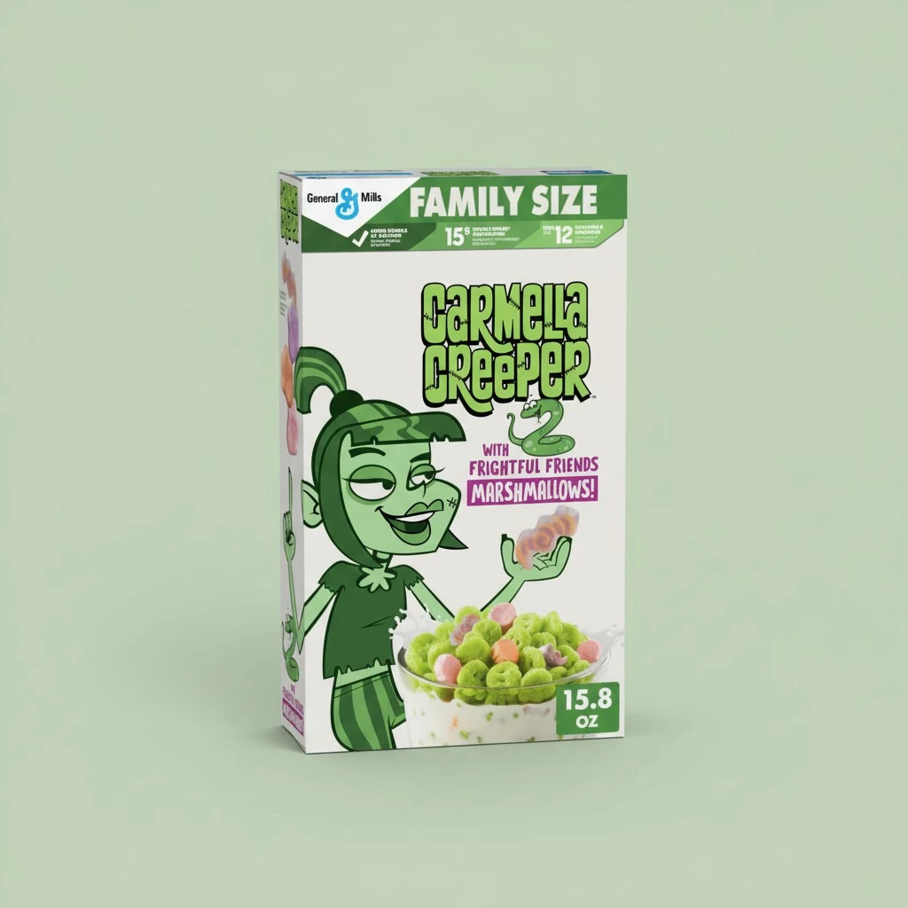 Carmella Creeper Cereal with Monster Marshmallows, Caramel Apple Flavored Kids Cereal, Limited Edition, Made with Whole Grain, Family Size, 15.8 oz